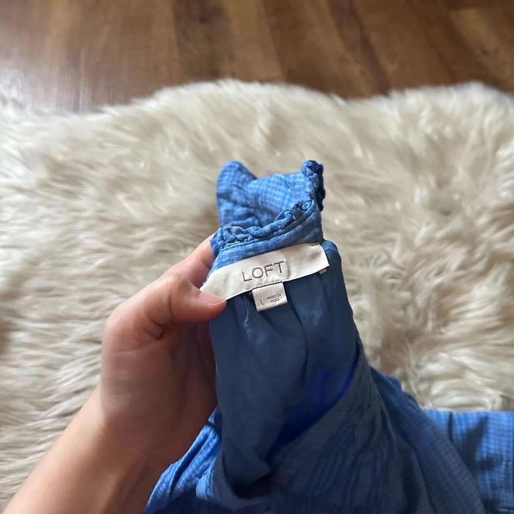 Loft Striped Flutter Sleeve Button Down Tiered Sw… - image 5